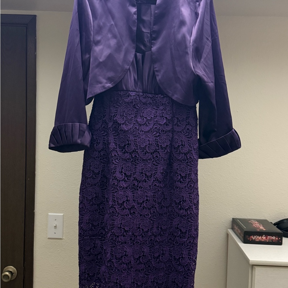 Samila&Co Elegant Purple Lace Dress with Jacket, Size XXL